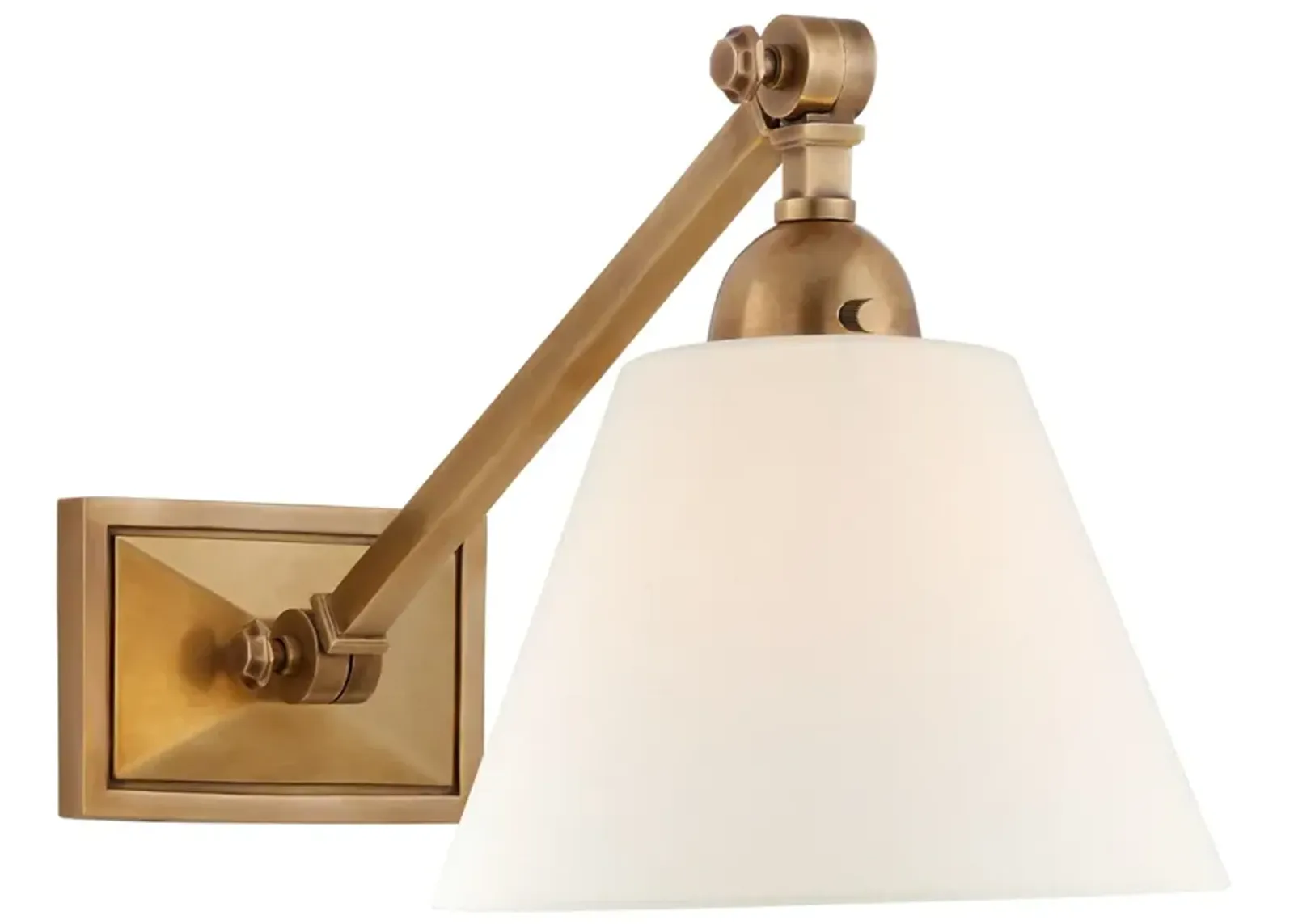 Jane Single Library Wall Light in Hand-Rubbed Antique Brass with Linen Shade