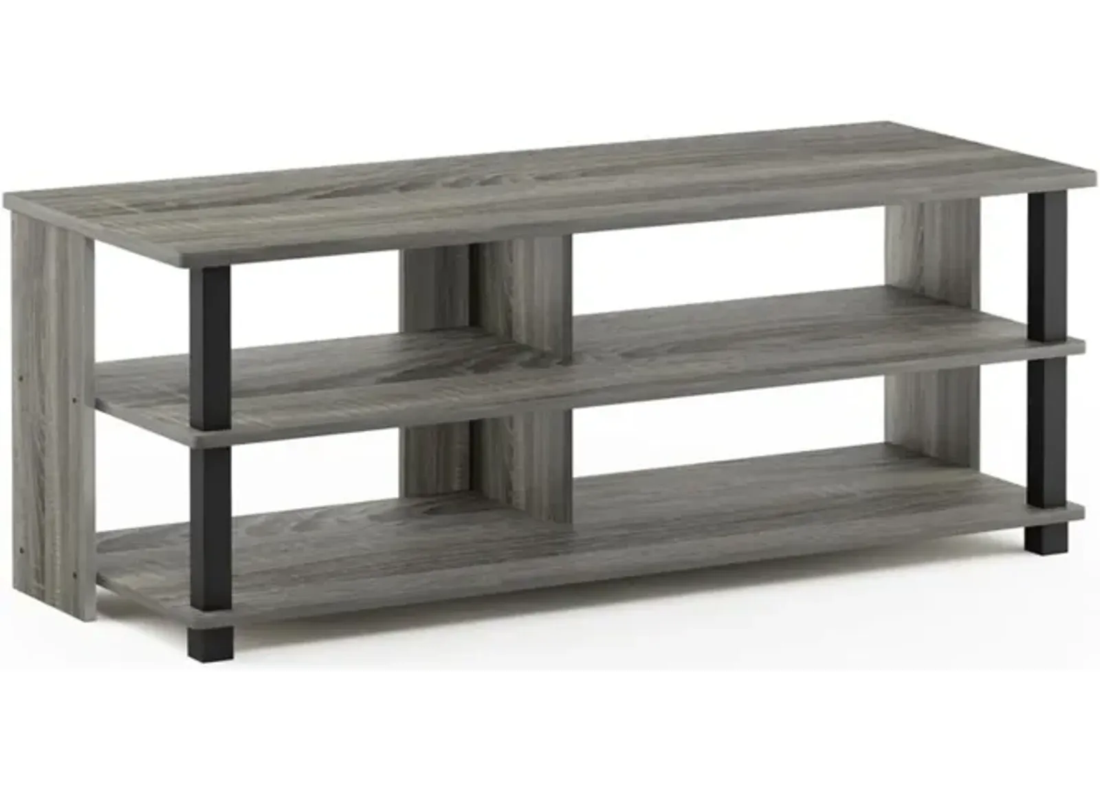 Furinno Sully 3-Tier TV Stand for TV up to 50, French Oak Grey/Black, 17077GYW/BK