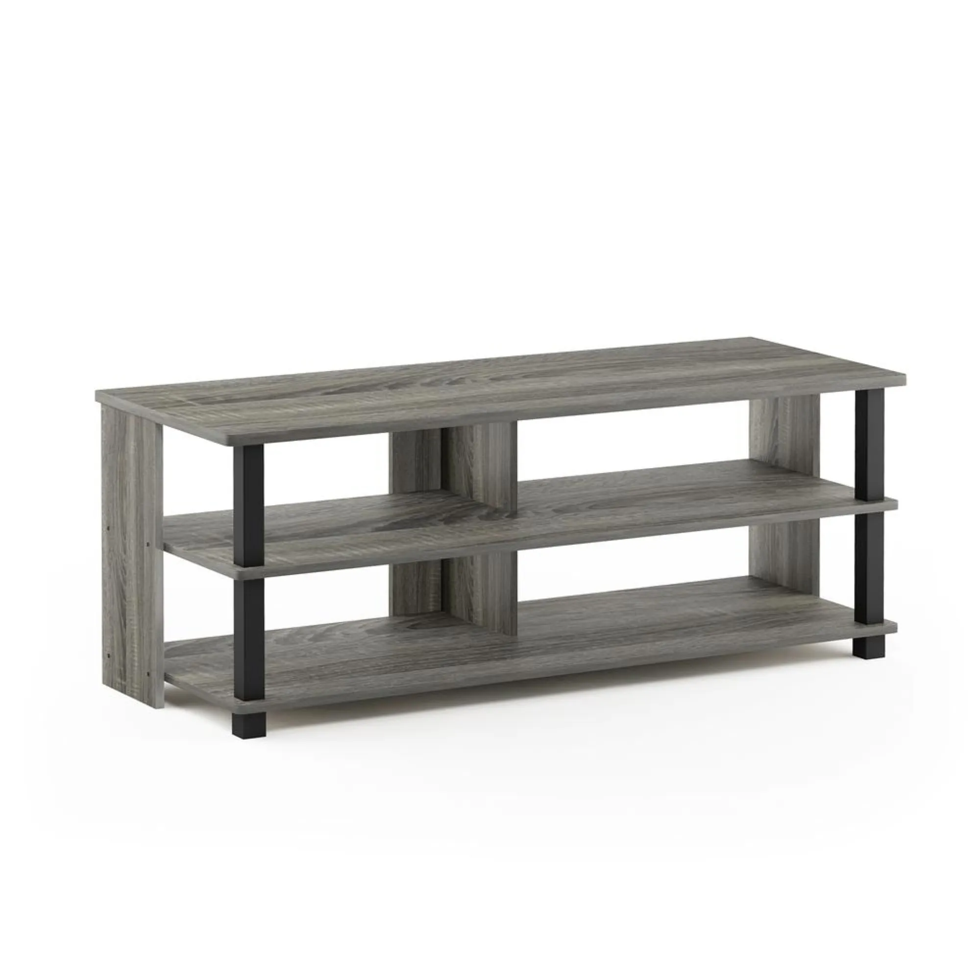 Furinno Sully 3-Tier TV Stand for TV up to 50, French Oak Grey/Black, 17077GYW/BK