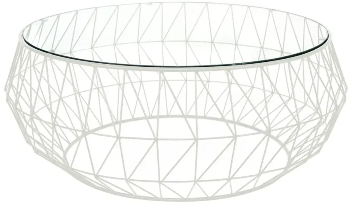 LeisureMod Malibu Modern Round Glass Top Coffee Table With Metal Base