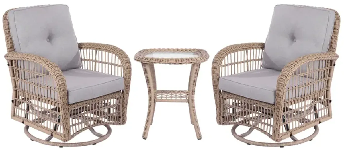 Outdoor Wicker Swivel Rocking Chair Set with Table