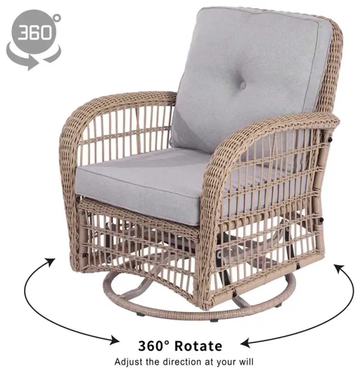 Outdoor Wicker Swivel Rocking Chair Set with Table