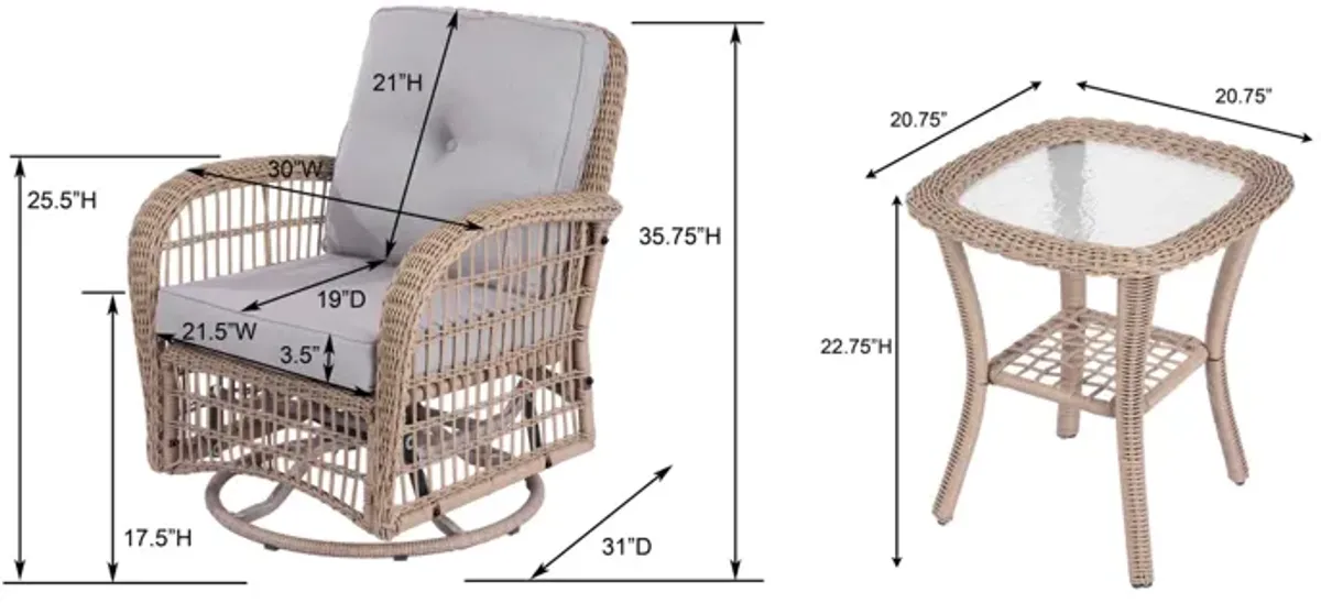 Outdoor Wicker Swivel Rocking Chair Set with Table