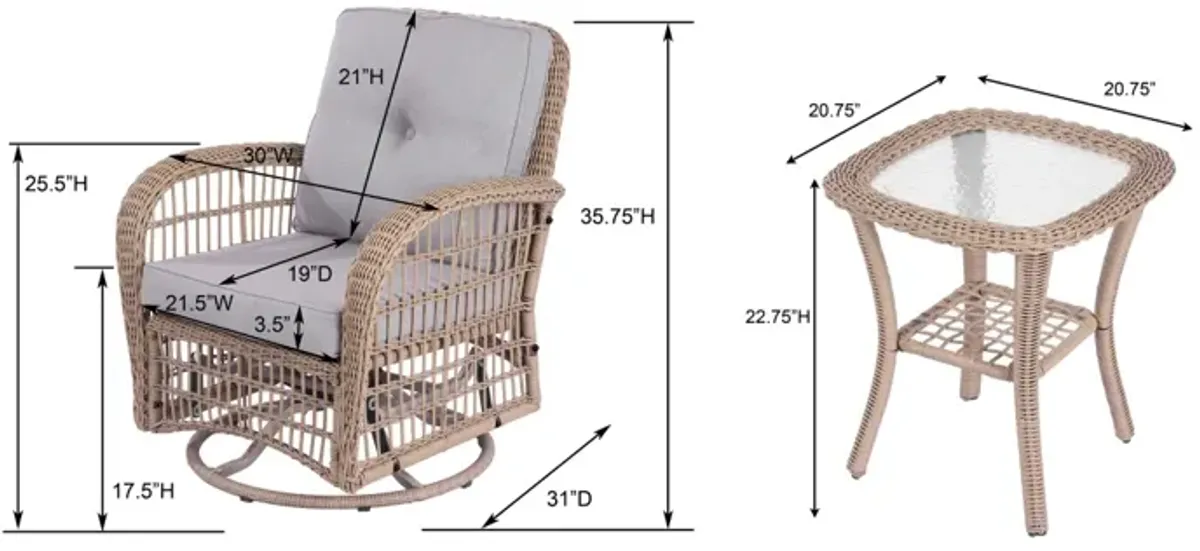 Outdoor Wicker Swivel Rocking Chair Set with Table