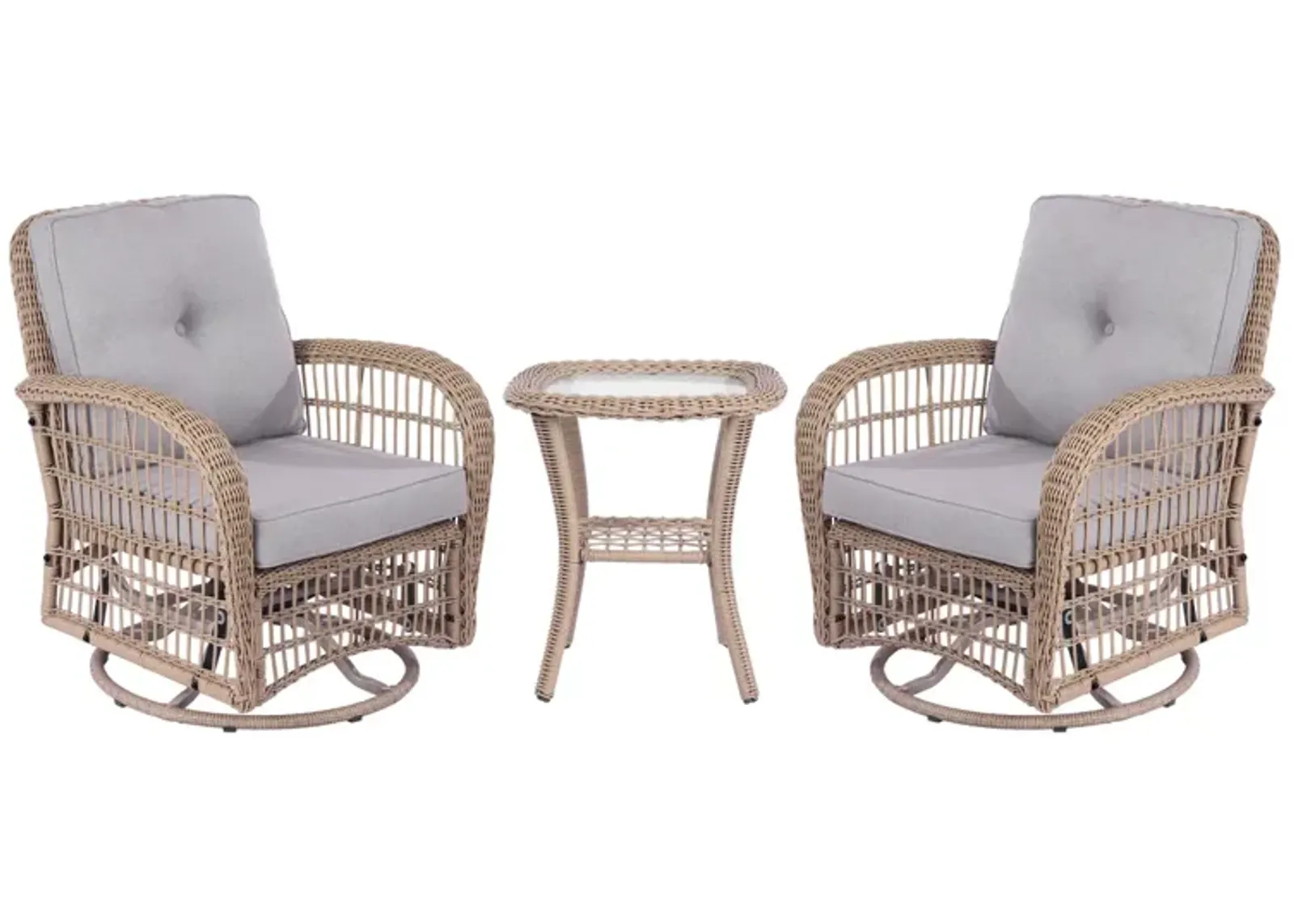 Outdoor Wicker Swivel Rocking Chair Set with Table