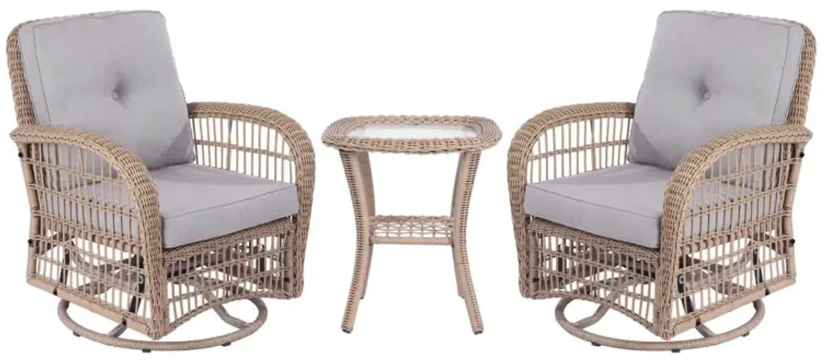 Outdoor Wicker Swivel Rocking Chair Set with Table