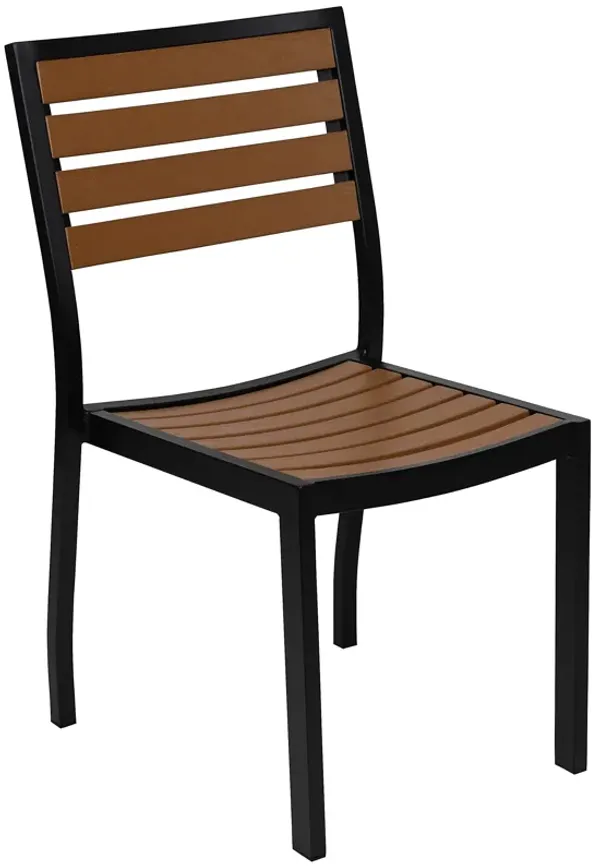 Flash Furniture Lark Outdoor Stackable Side Chair with Faux Teak Poly Slats