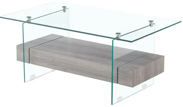 Tempered Glass Coffee Table With Dual Shelves And MDF Drawer, Tea Table For Living Room