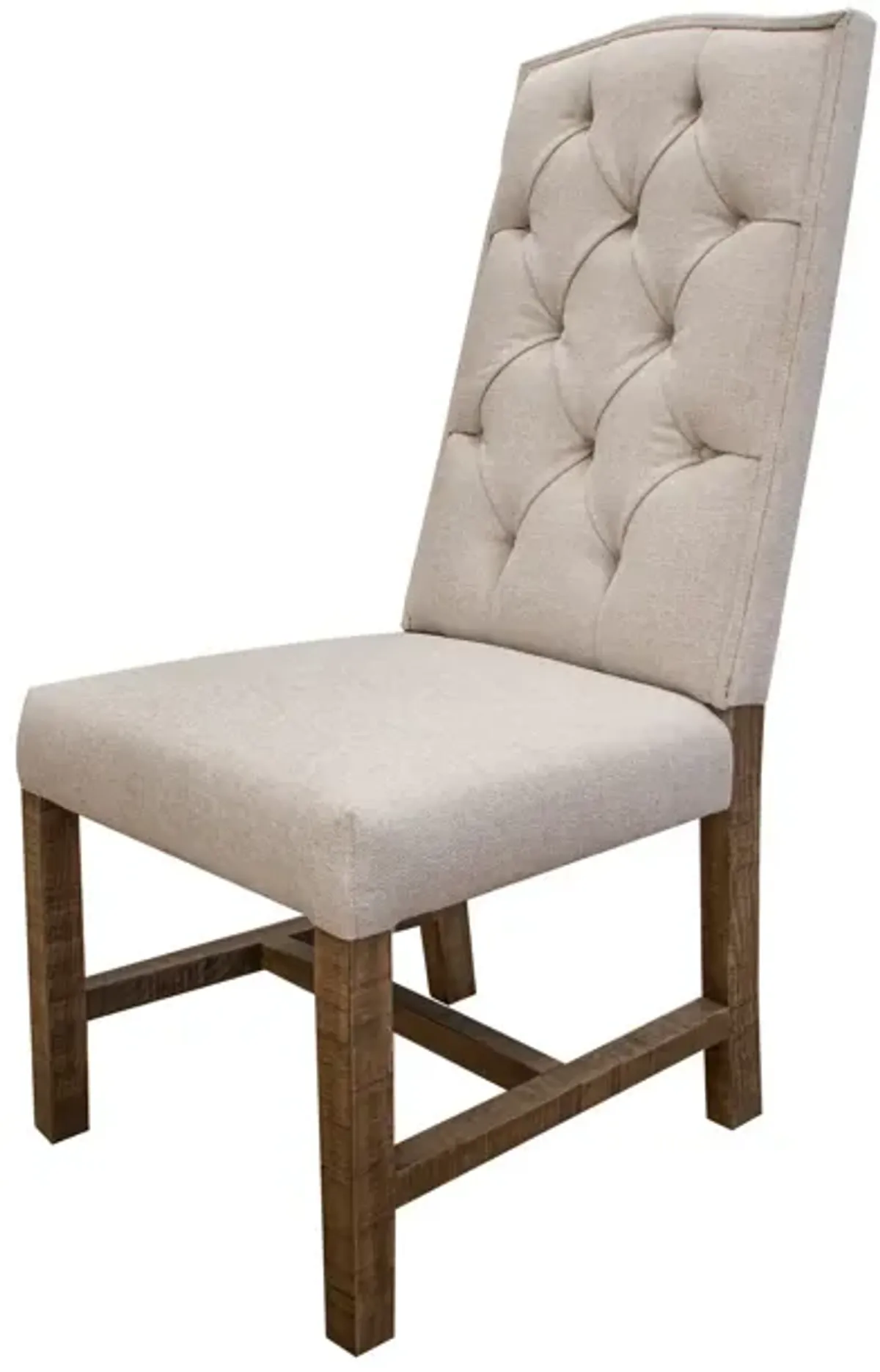 Genie 21 Inch Dining Chair, Set of 2, Ivory Polyester, Solid Brown Wood-Benzara