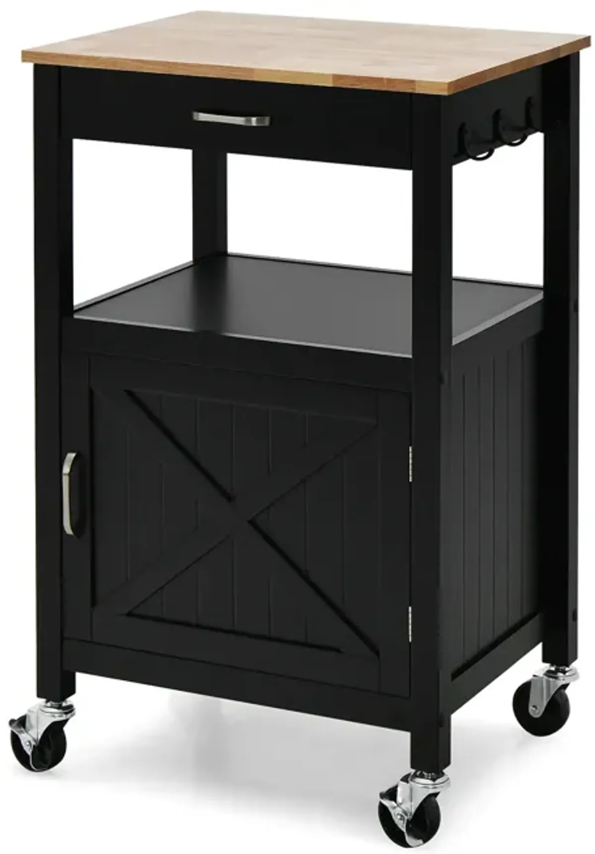 Rolling Kitchen Island Cart with Drawer and Side Hooks-Black