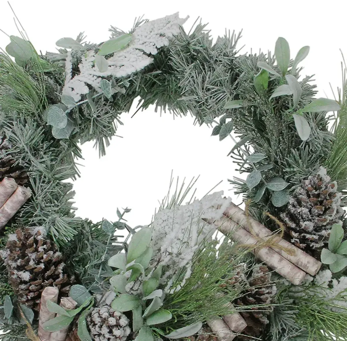 24� Artificial Frosted Pine  Birch Scrolls and Pine Cone Christmas Wreath - Unlit