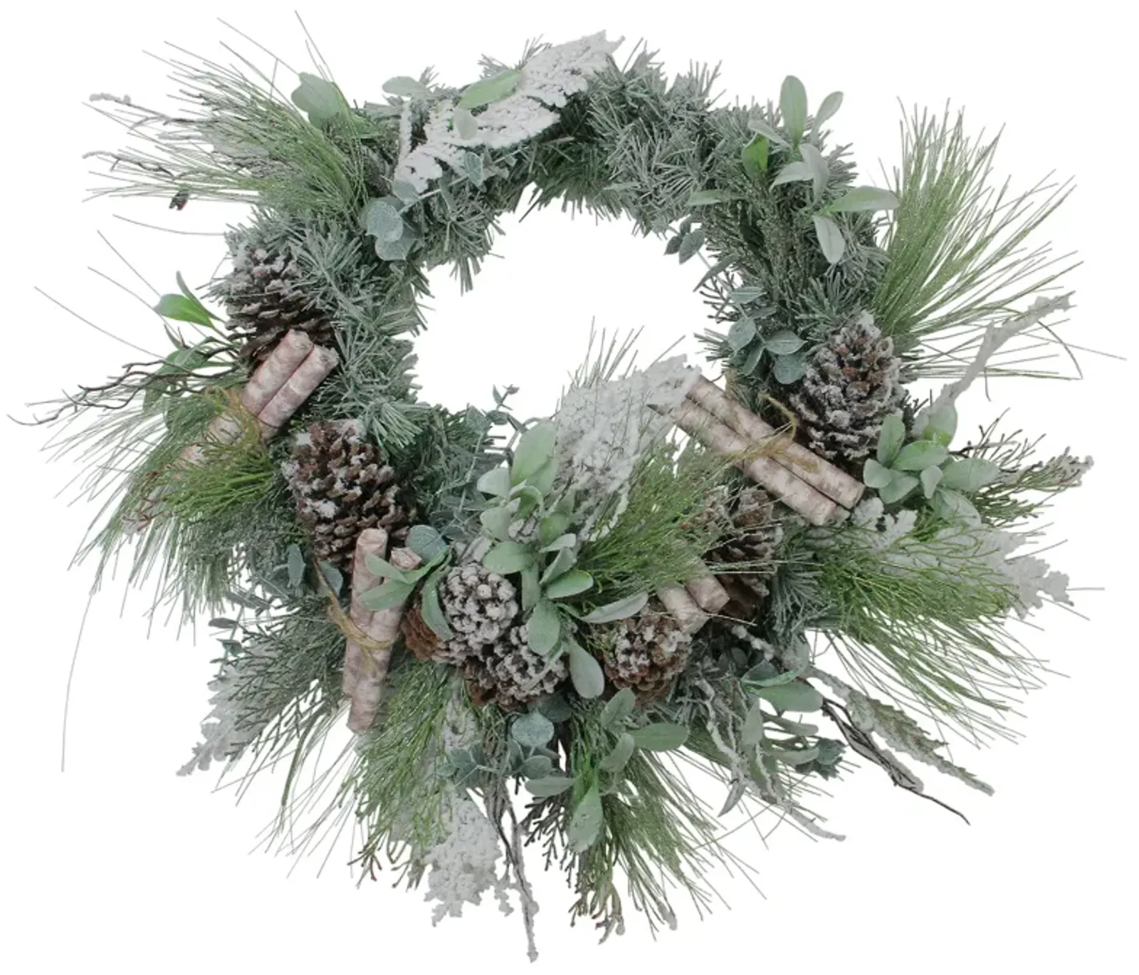 24� Artificial Frosted Pine  Birch Scrolls and Pine Cone Christmas Wreath - Unlit