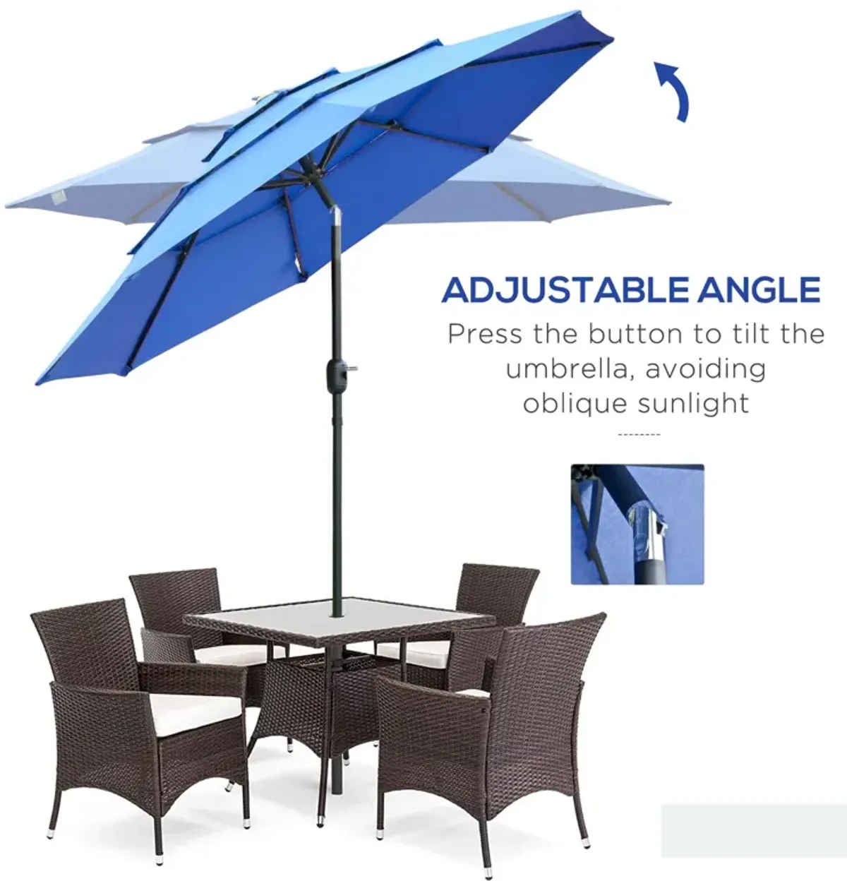 Dark Blue Outdoor Shade: 9' 3-Tier Market Umbrella with Crank