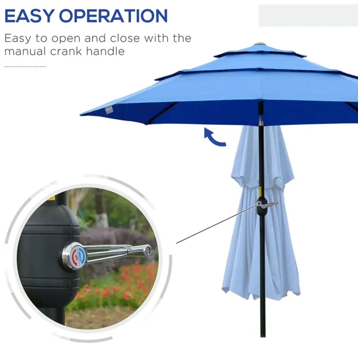 Dark Blue Outdoor Shade: 9' 3-Tier Market Umbrella with Crank