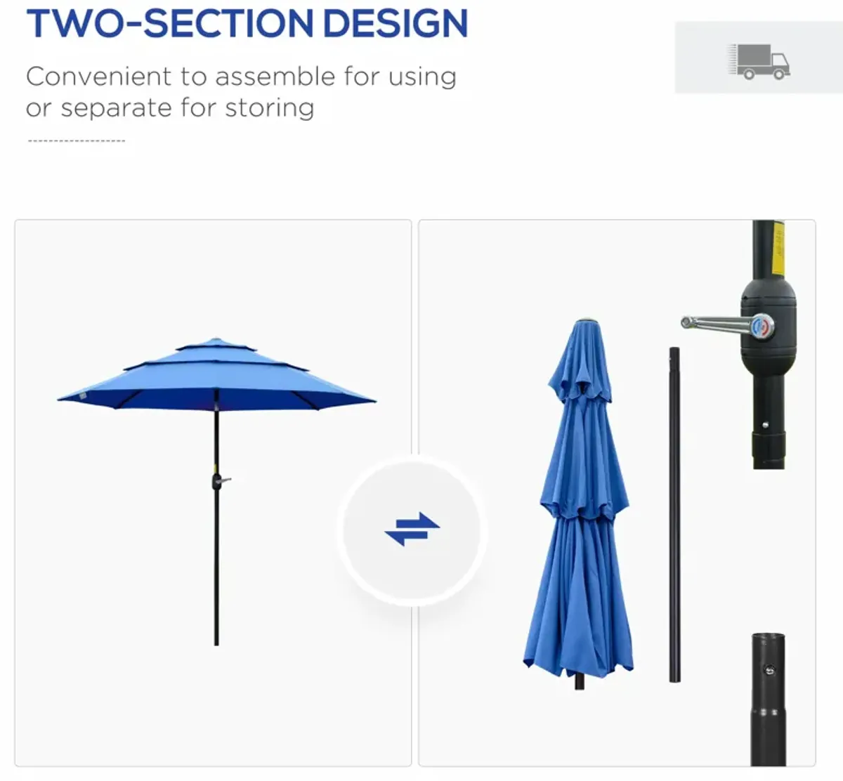 Dark Blue Outdoor Shade: 9' 3-Tier Market Umbrella with Crank