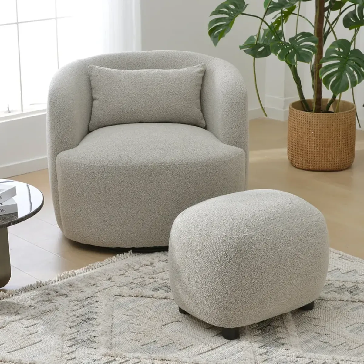 Ashlie Bouclé Swivel Barrel Chair