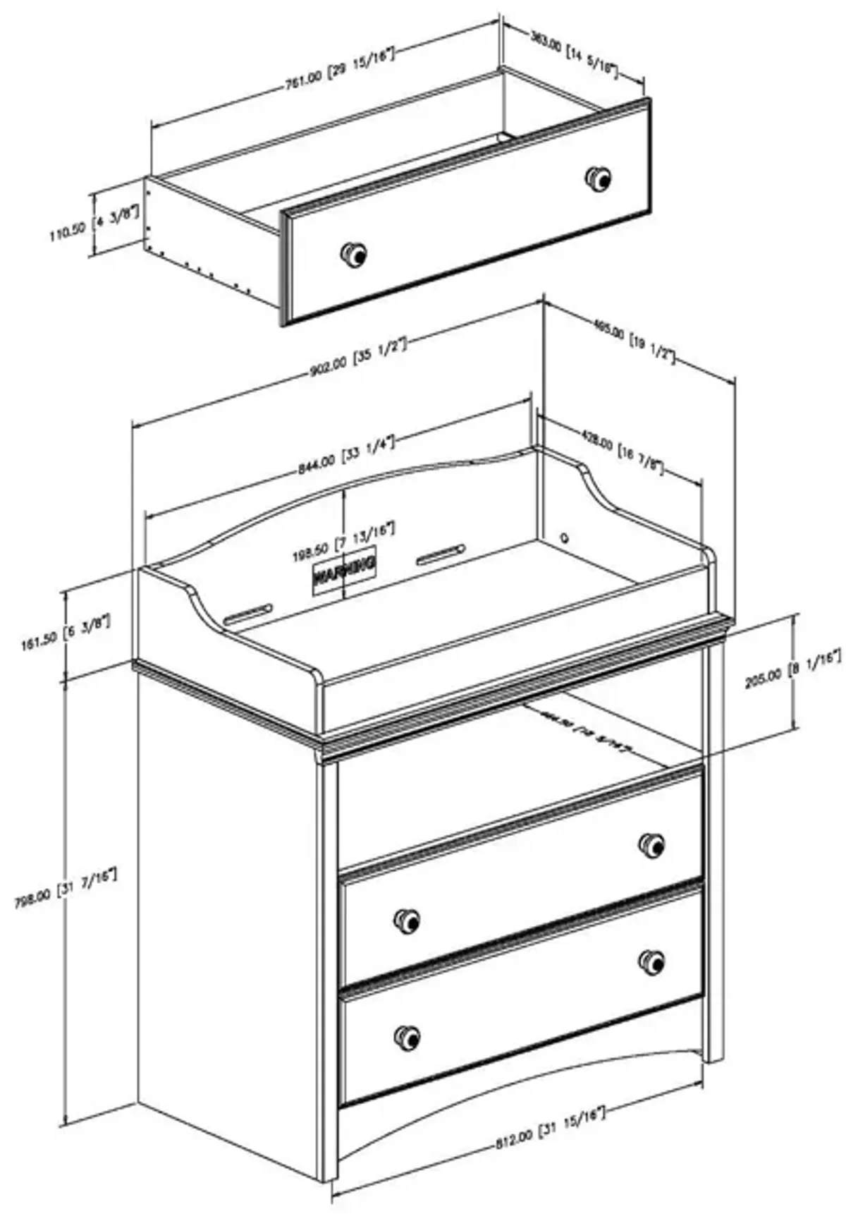 Hivvago Baby Furniture 2 Drawer Diaper Changing Table in Espresso