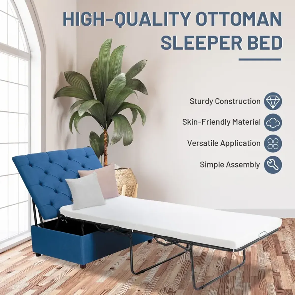 Folding Ottoman Sleeper Bed with Mattress for Guest Bed and Office Nap