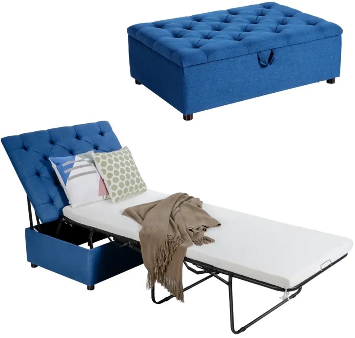 Folding Ottoman Sleeper Bed with Mattress for Guest Bed and Office Nap