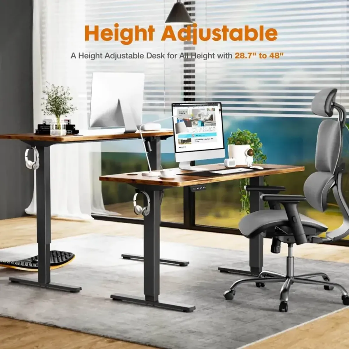 Electric Height Adjustable Standing Desk, Sit To Stand Ergonomic Computer Desk, Brown, 40" X 24"