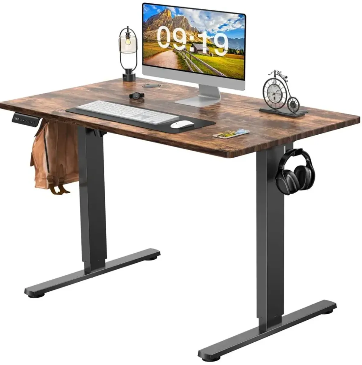 Electric Height Adjustable Standing Desk, Sit To Stand Ergonomic Computer Desk, Brown, 40" X 24"