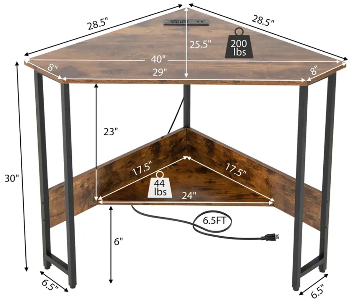 Costway Triangle Computer Desk Corner Desk Home Office w/Power Outlets USB Ports Black