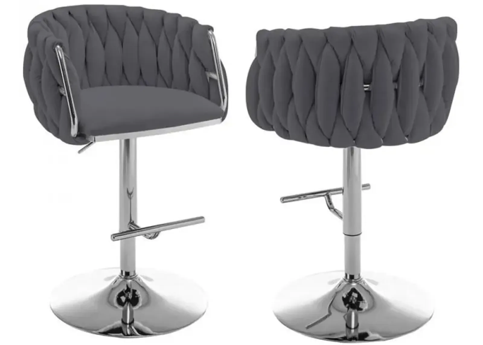 Velvet Upholstered barstool in Dark gray with Silver color base (SET OF 2)