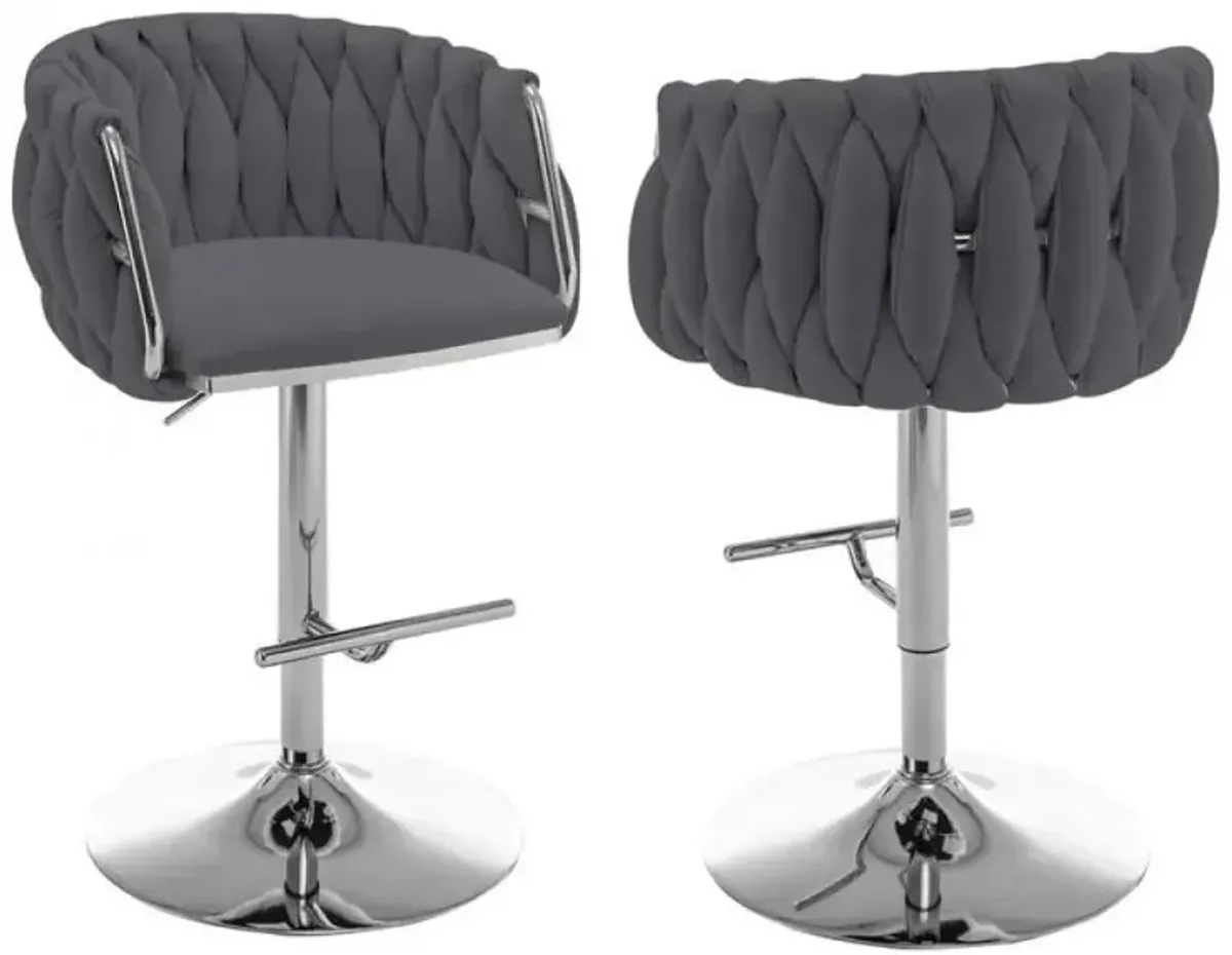 Velvet Upholstered barstool in Dark gray with Silver color base (SET OF 2)