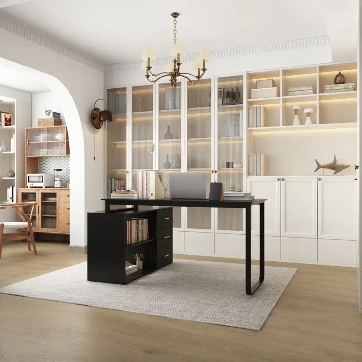 55.1” L-Shaped Desk with Drawers and Shelves, Office Desk Corner Desk with Storage, Computer Desk Craft Desk for Home Office Bedroom