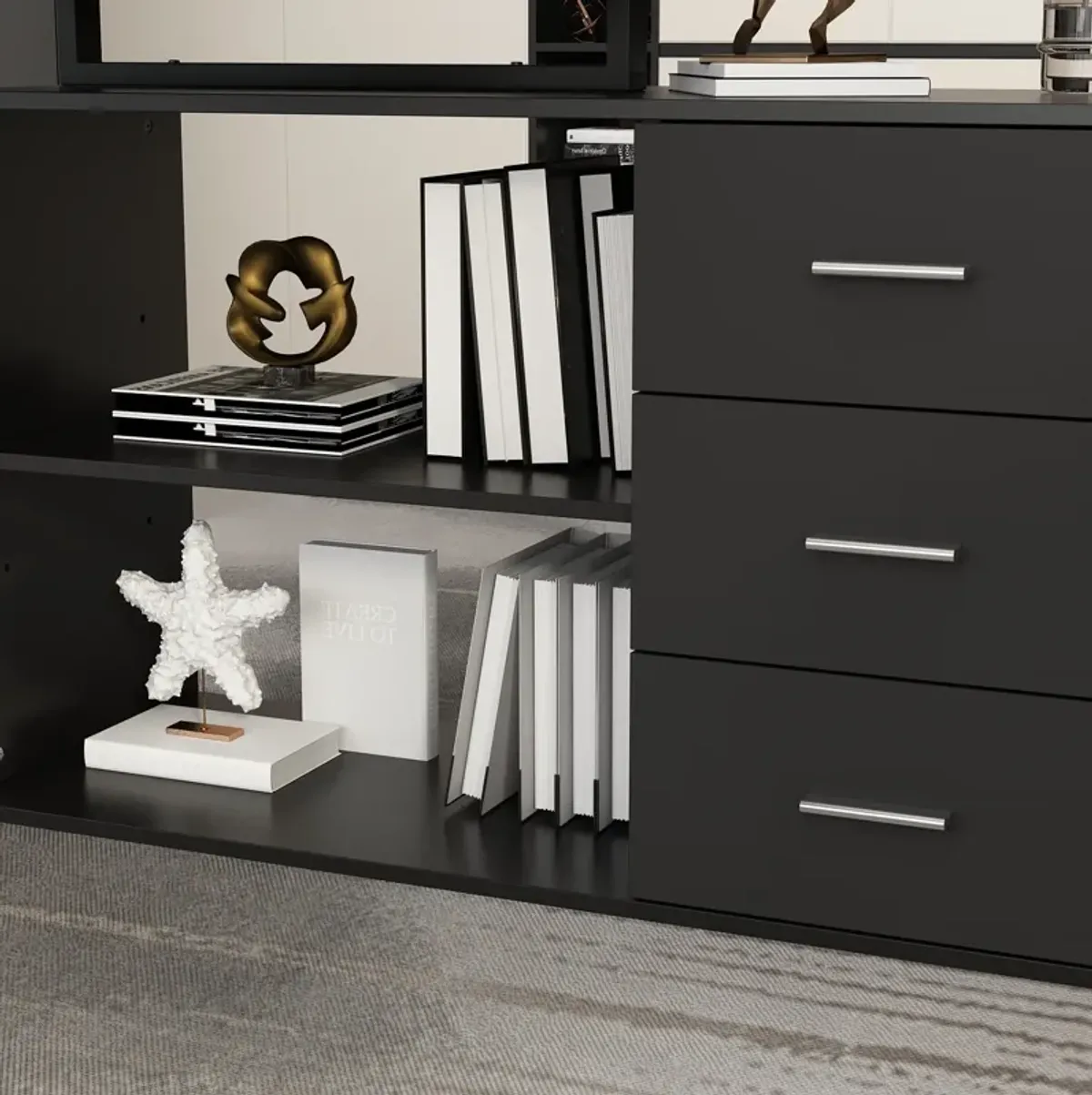 55.1” L-Shaped Desk with Drawers and Shelves, Office Desk Corner Desk with Storage, Computer Desk Craft Desk for Home Office Bedroom