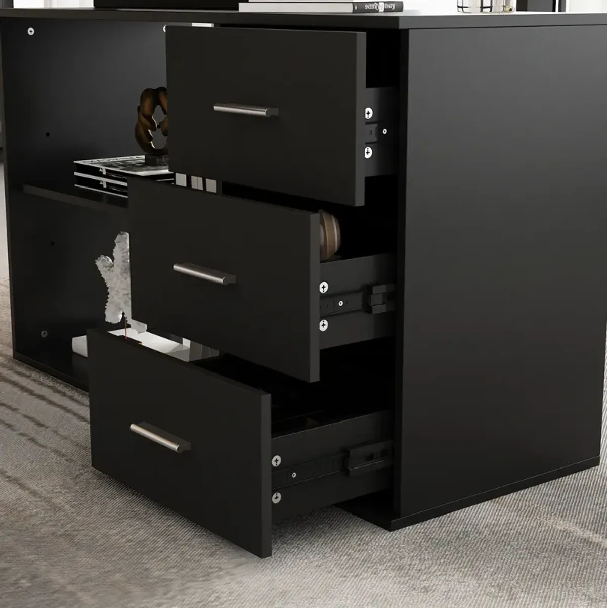 55.1” L-Shaped Desk with Drawers and Shelves, Office Desk Corner Desk with Storage, Computer Desk Craft Desk for Home Office Bedroom