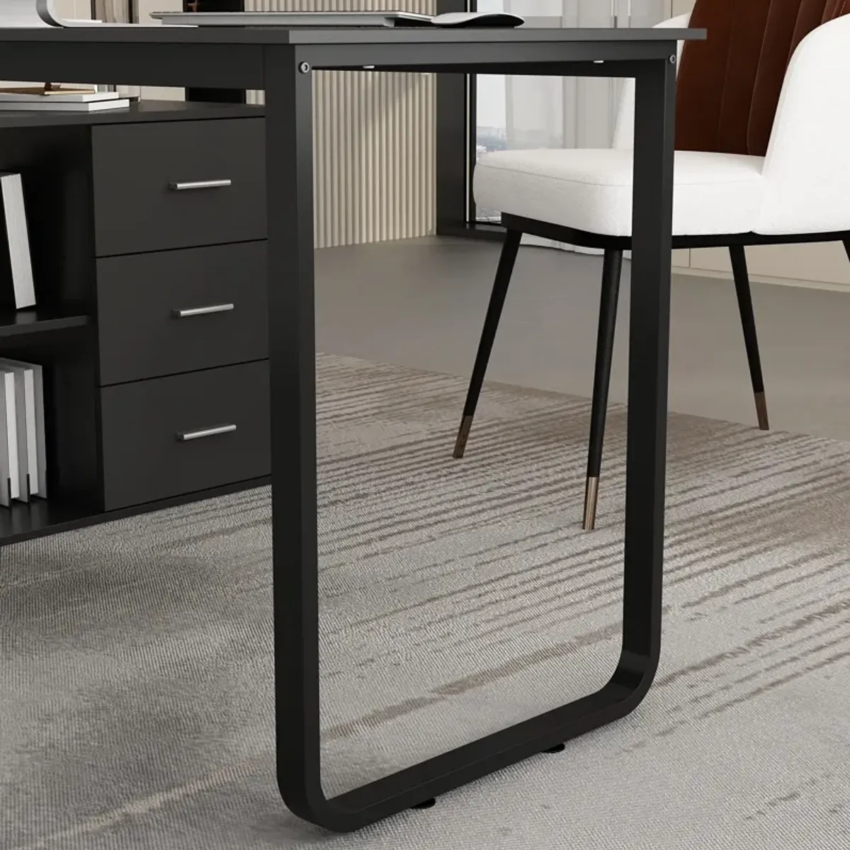 55.1” L-Shaped Desk with Drawers and Shelves, Office Desk Corner Desk with Storage, Computer Desk Craft Desk for Home Office Bedroom