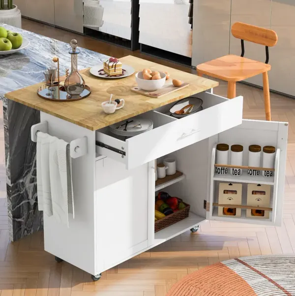 Streamdale Rolling Kitchen Island Cart with Storage Shelf