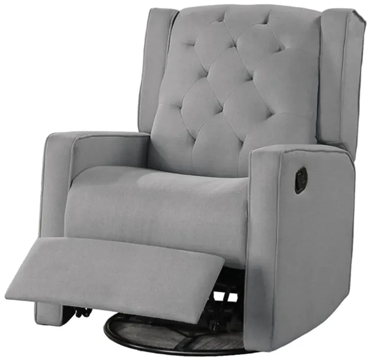 Manie Swivel Glider Manual Recliner, Solid Wood, Classic Gray Burlap - Benzara