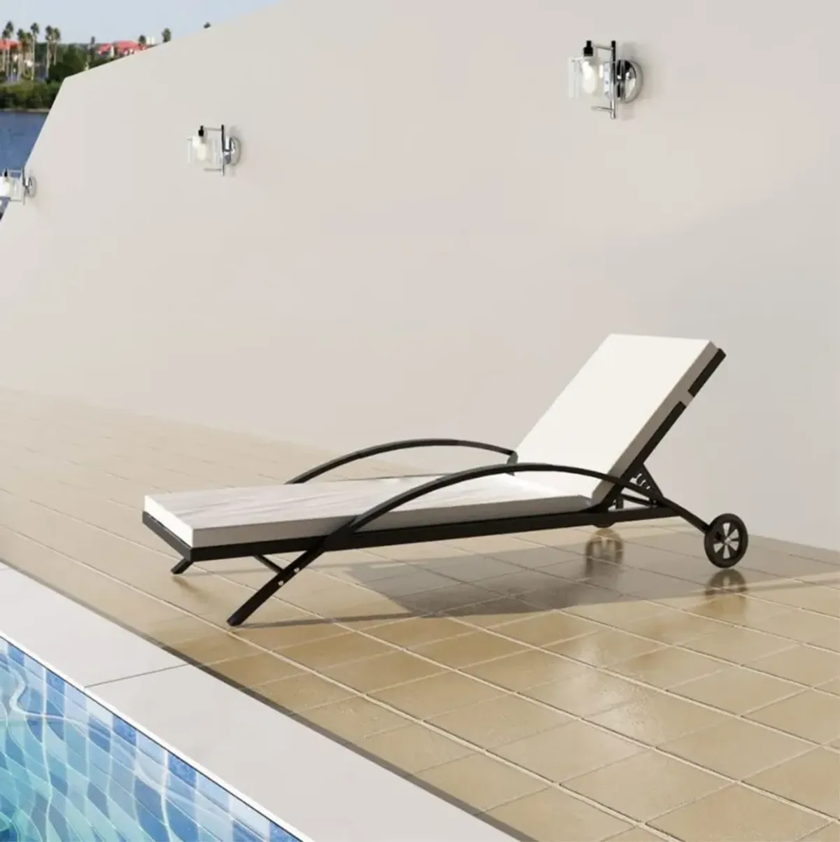 vidaXL Sun Lounger with Cushion & Wheels Poly Rattan Black