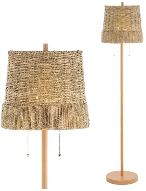 Ocata 2-Light Coastal Bohemian Iron/Rattan LED Floor Lamp with Pull-Chain