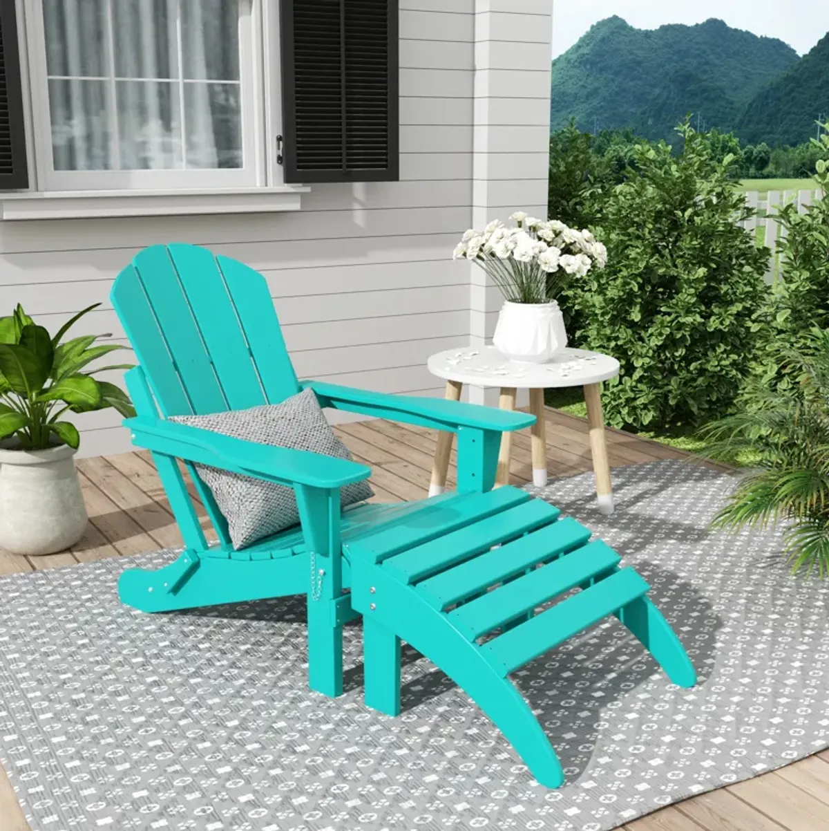 WestinTrends Folding Adirondack Chair With Footrest Ottoman Set