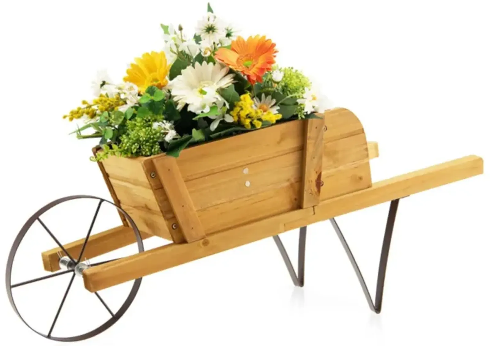 Hivvago Wooden Wagon Planter with 9 Magnetic Accessories for Garden Yard