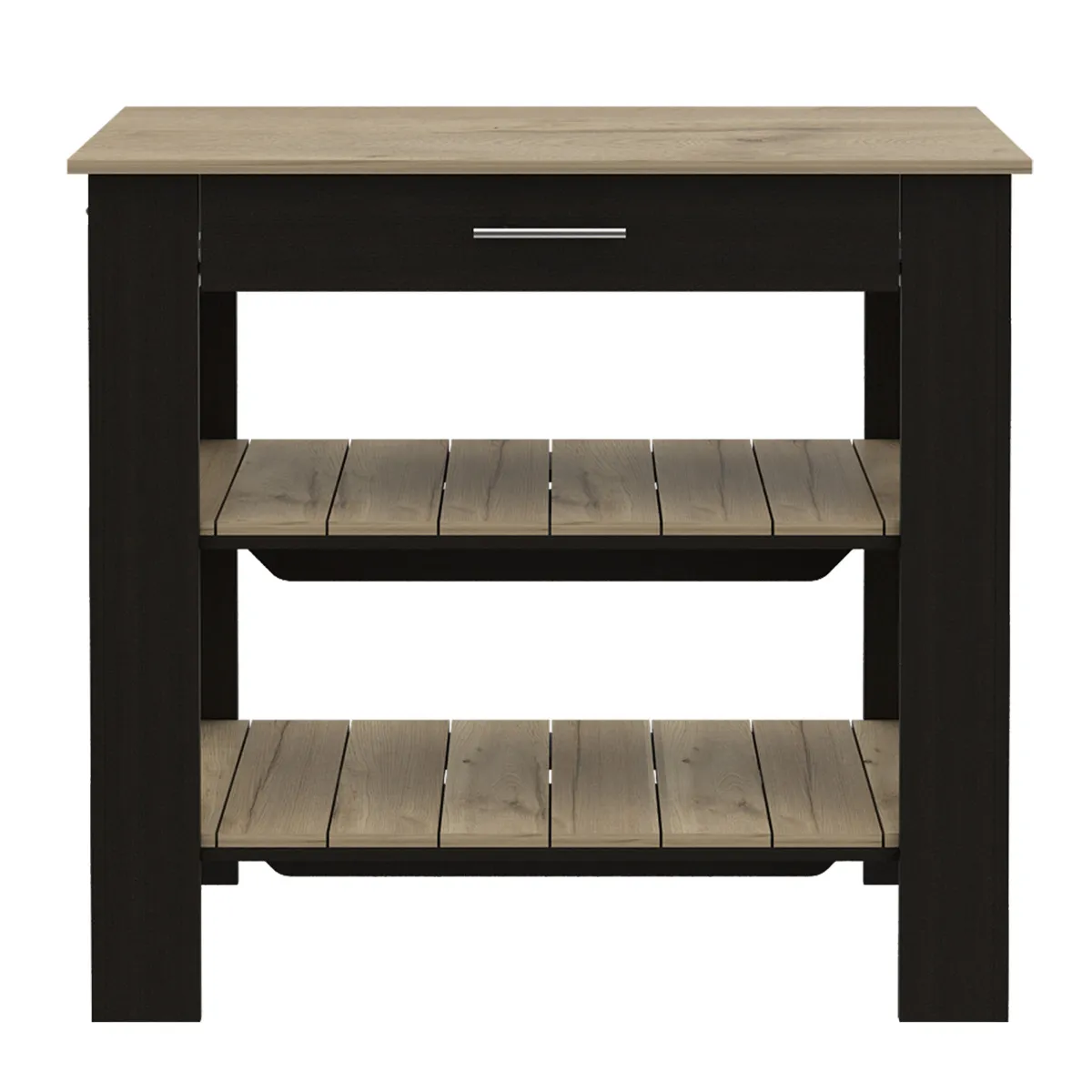 Rockaway 1-Drawer 2-Shelf Kitchen Island Black Wengue And Light Oak