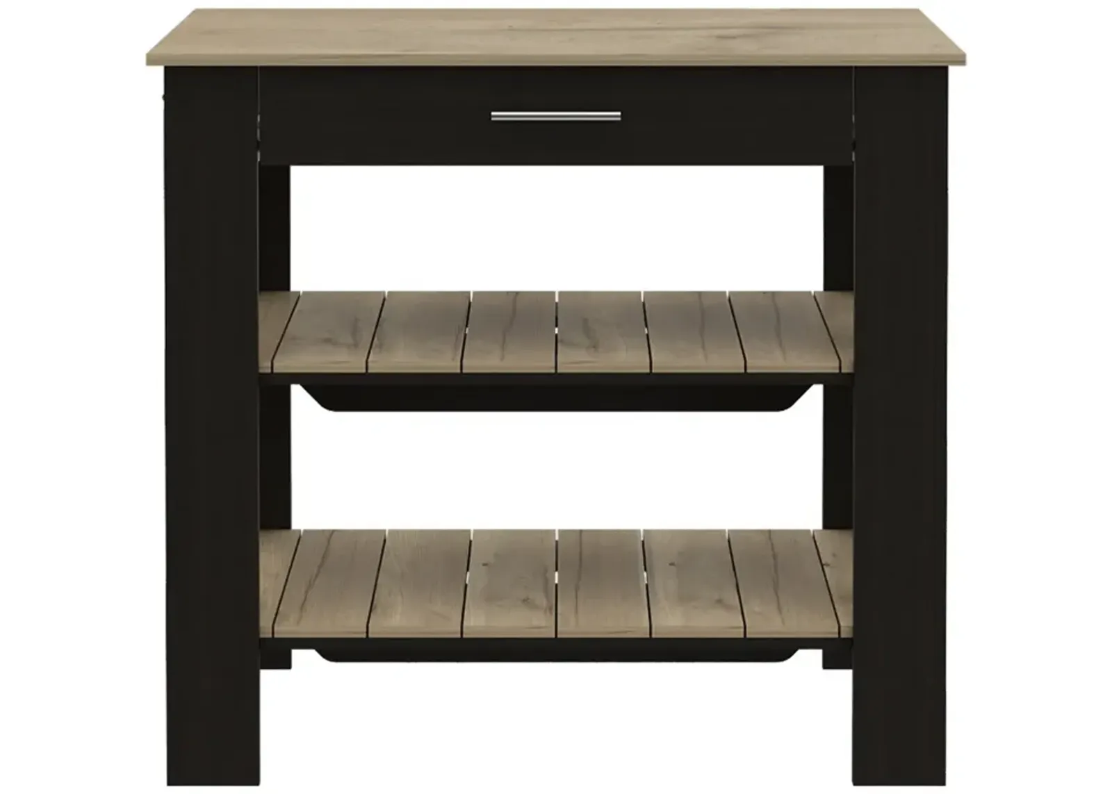 Rockaway 1-Drawer 2-Shelf Kitchen Island Black Wengue And Light Oak