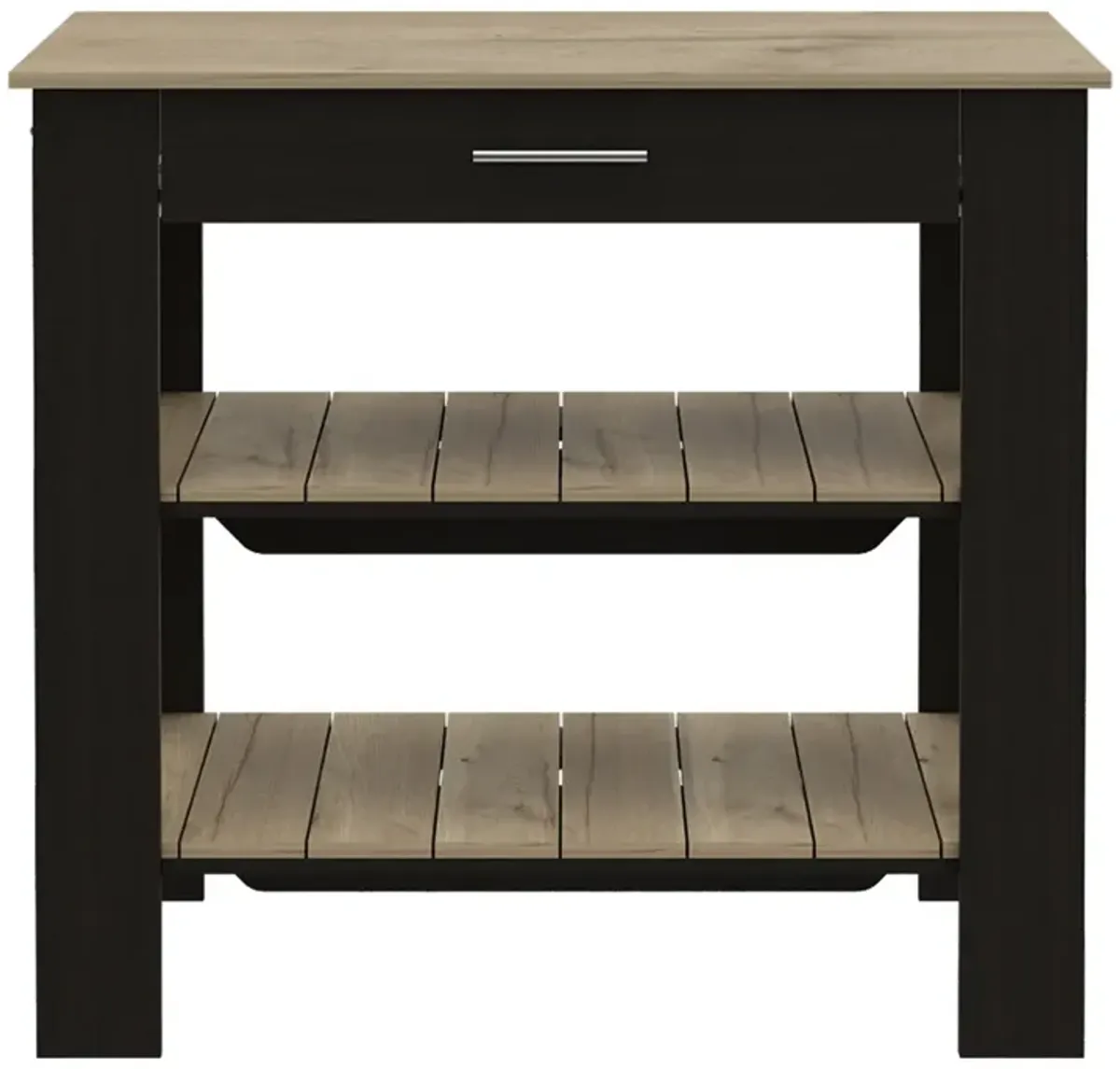 Rockaway 1-Drawer 2-Shelf Kitchen Island Black Wengue And Light Oak