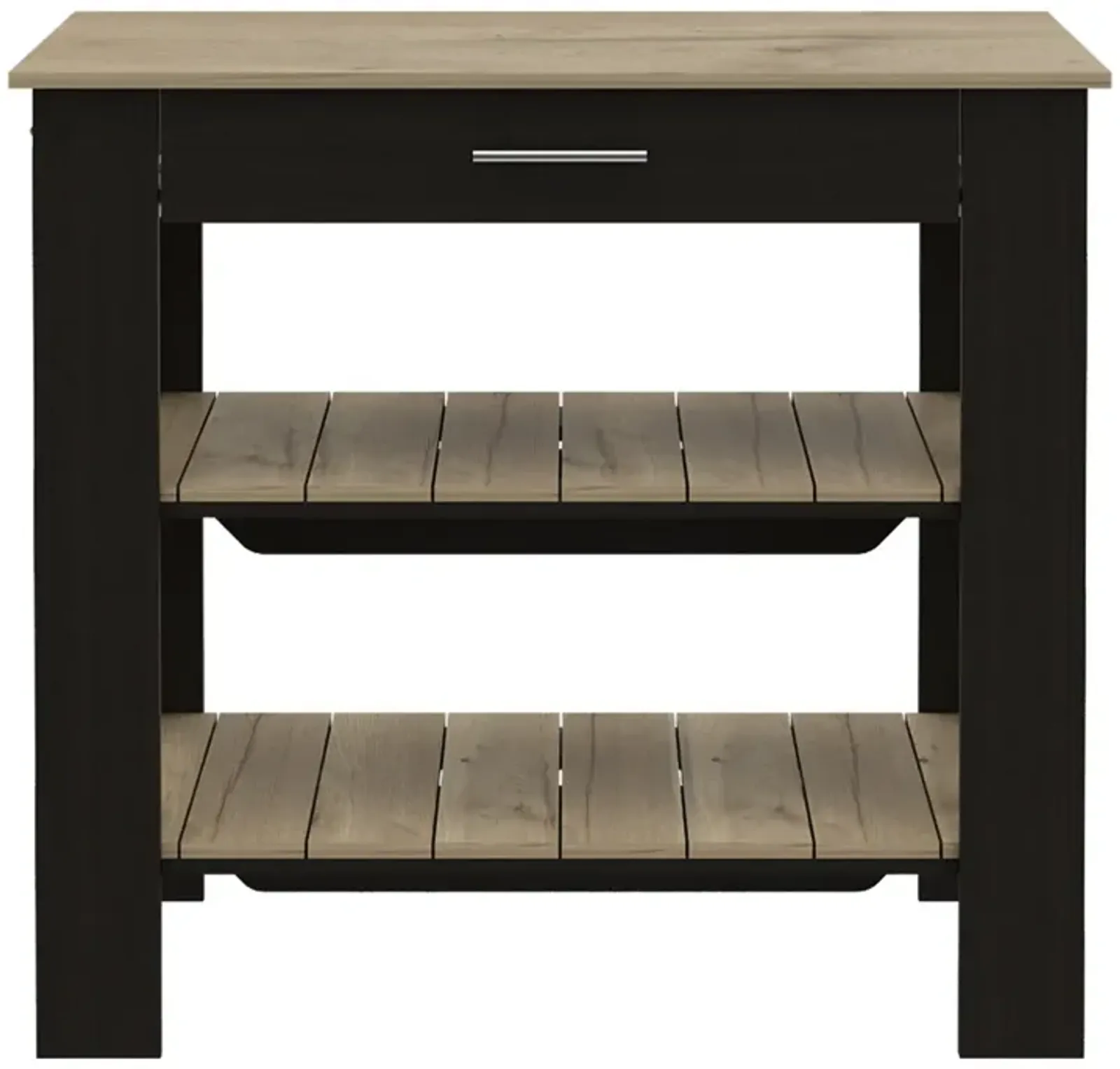 Rockaway 1-Drawer 2-Shelf Kitchen Island Black Wengue And Light Oak