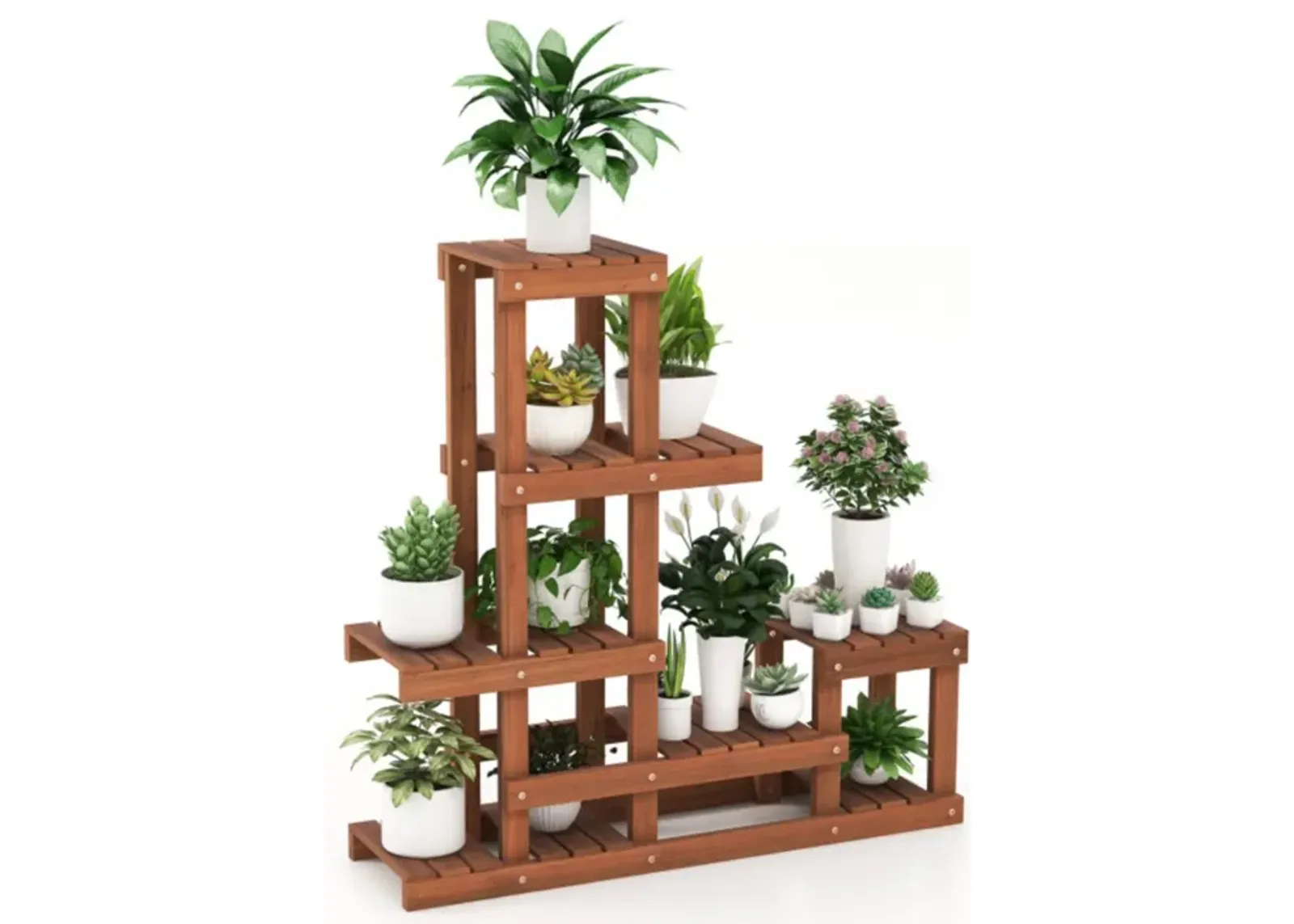 Hivvago 6 Tier Wood Plant Stand with High Low Structure