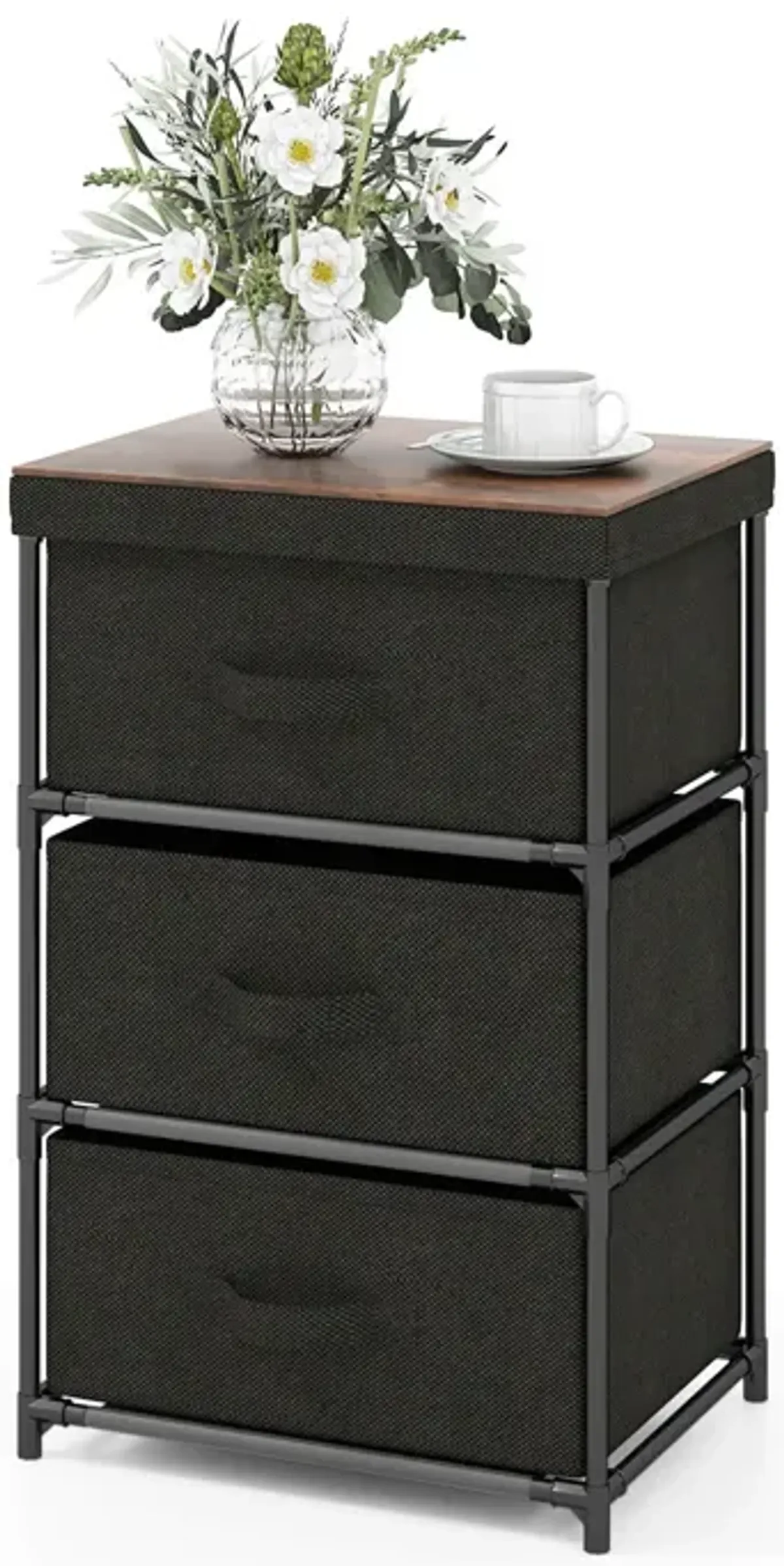 3-Tier Fabric Nightstand with Sturdy Metal Frame