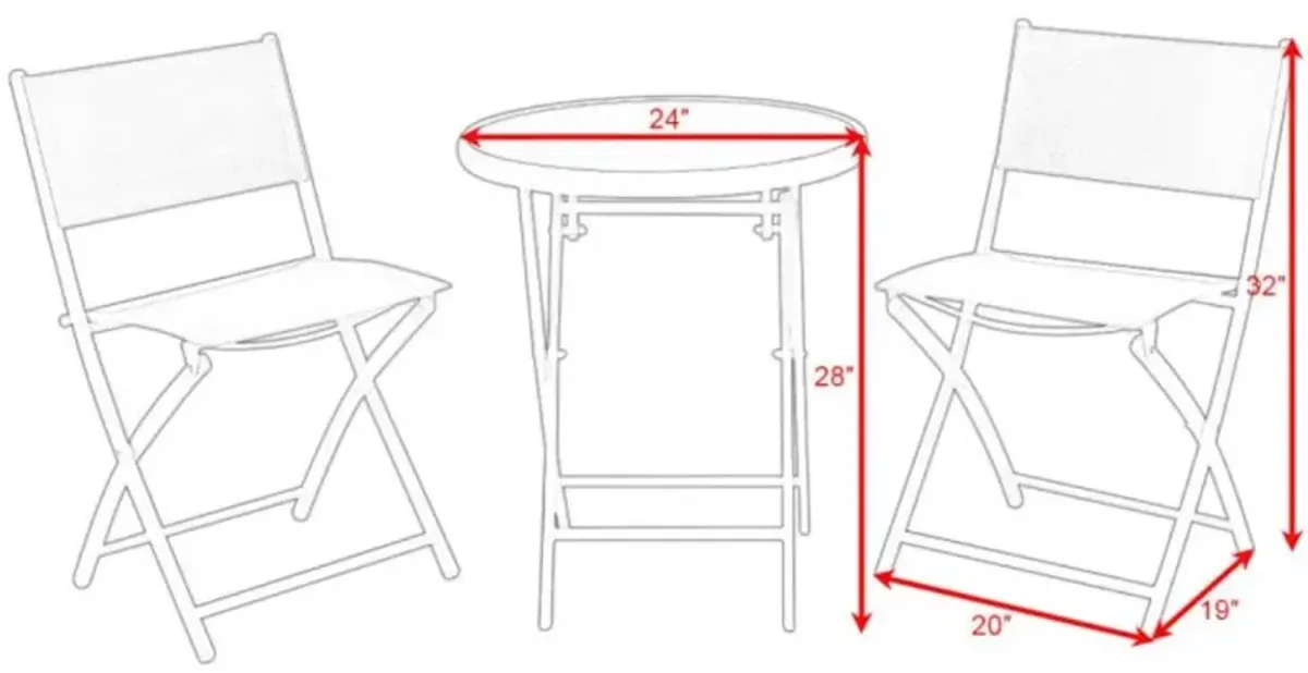 Hivvago 3 Pieces Patio Folding Bistro Set for Balcony or Outdoor Space