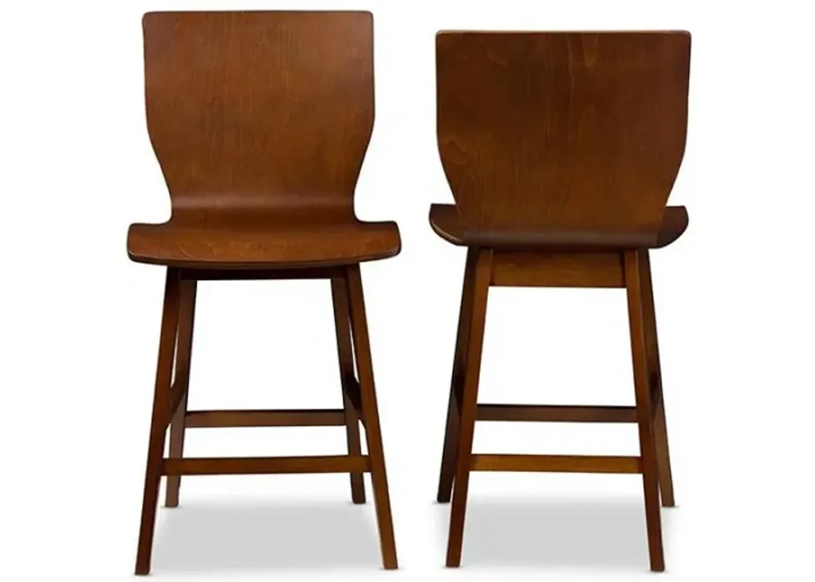 Scandinavian Style Dark Walnut Bent Wood Counter Stool (Set of 2)