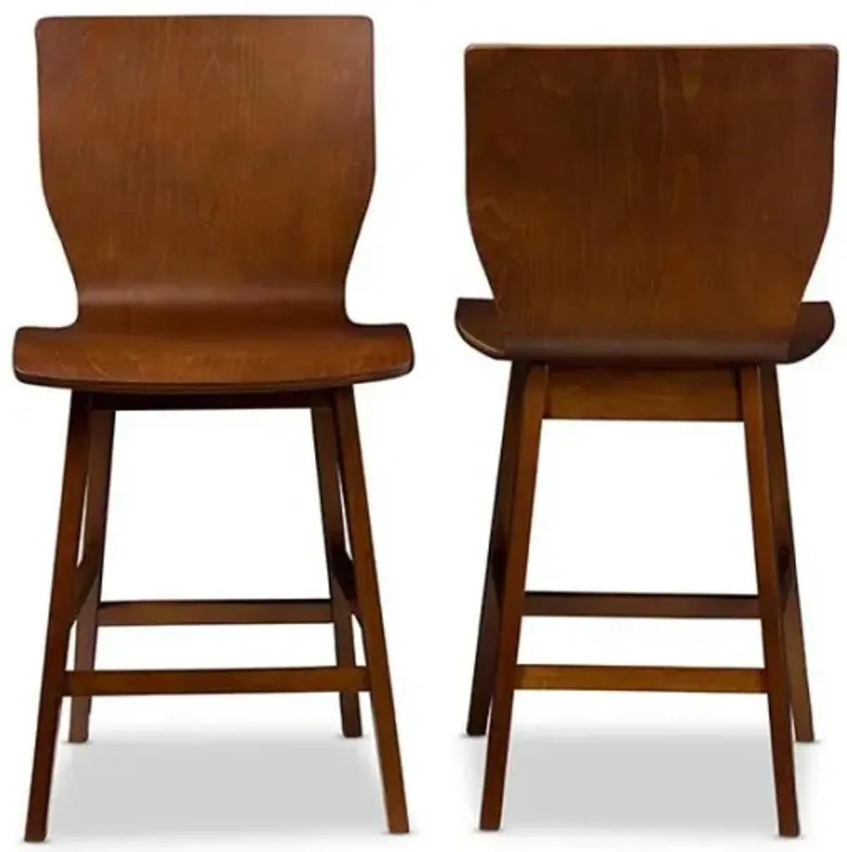 Scandinavian Style Dark Walnut Bent Wood Counter Stool (Set of 2)