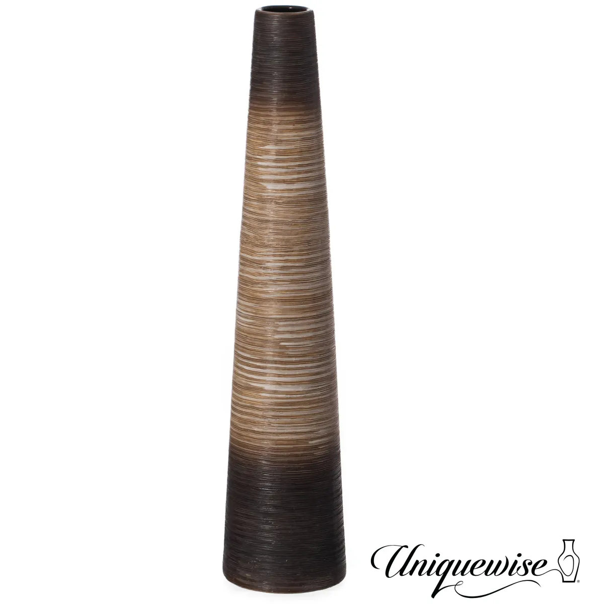 31-Inch Tall Handcrafted Brown Ceramic Floor Vase - Waterproof Cylinder-Shaped Freestanding Vase, Ideal for Tall Floral Arrangements and as a Standalone Piece