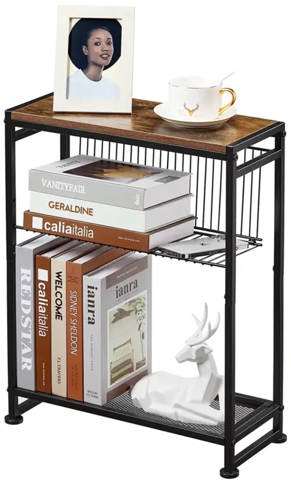 Small Side Table for Small Spaces - Slim End Table with Magazine Holder - 2 in 1 Design Narrow End Table Living Room - Skinny Be