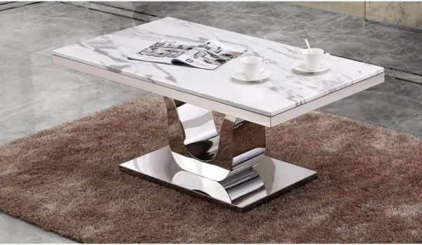 Best Quality Furniture Marble Top Coffee Table with Stainless Steel Base